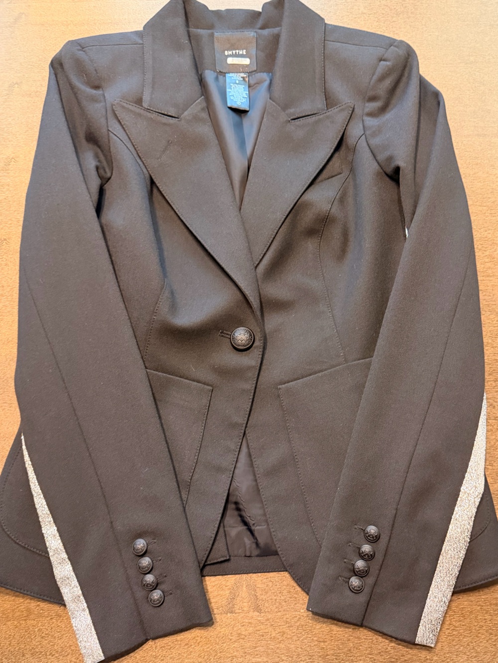 Smythe Dutches Black Blazer Silver Metallic Side Panels Size 8